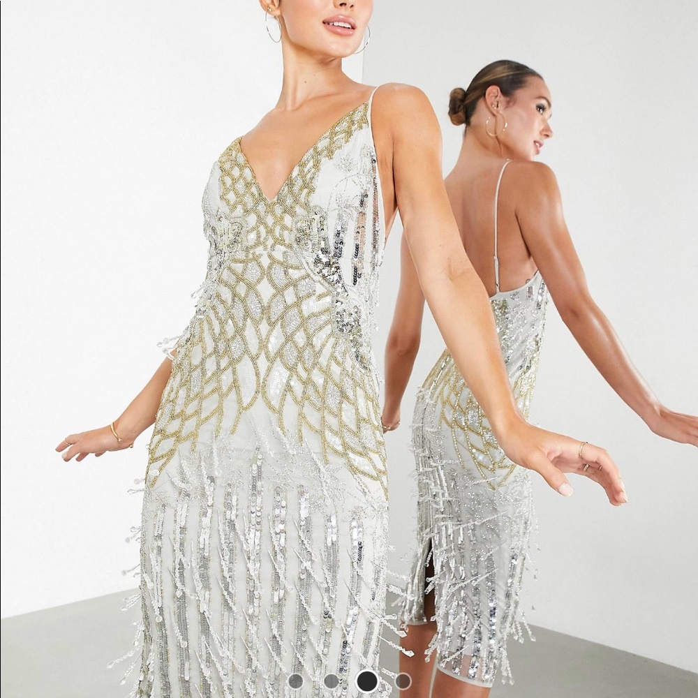 ASOS Edition  crystal fringe cami midi dress in silver.